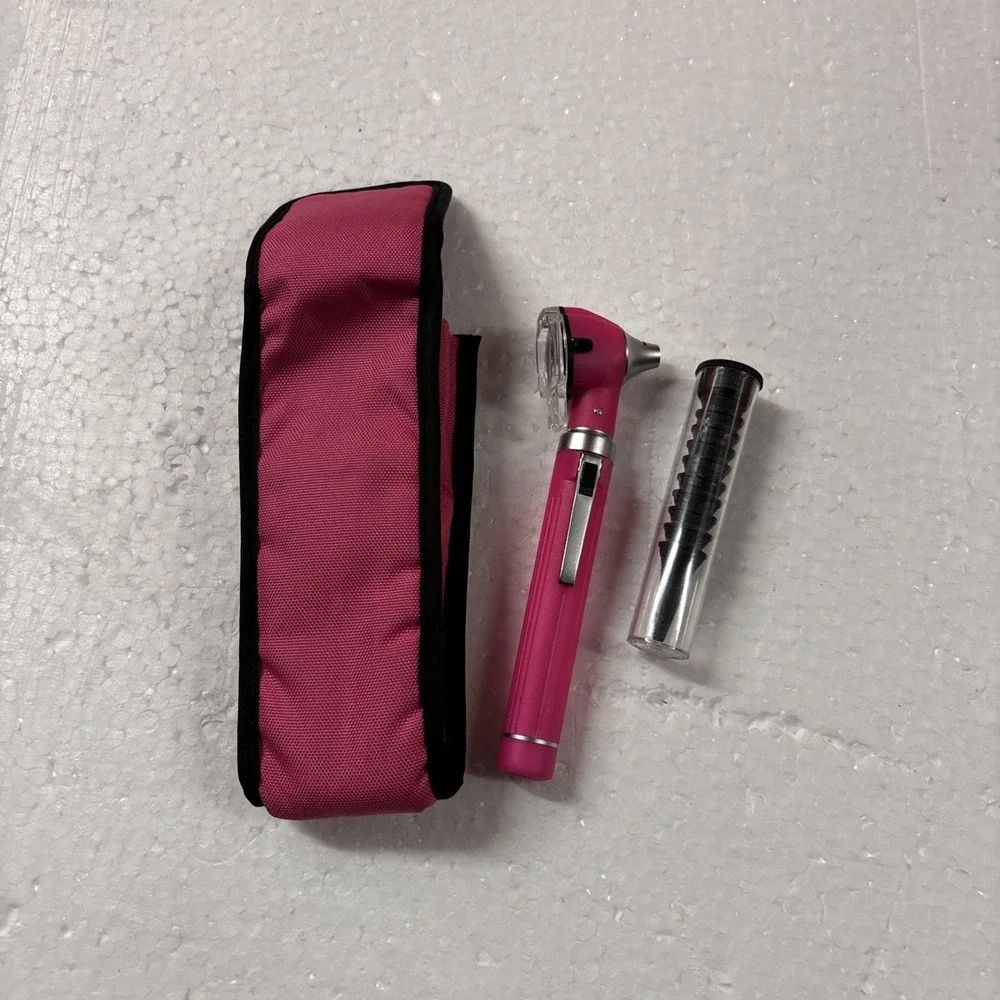 Mini Otoscope, Fiber Optic, Bright LED illumination, Pink Color